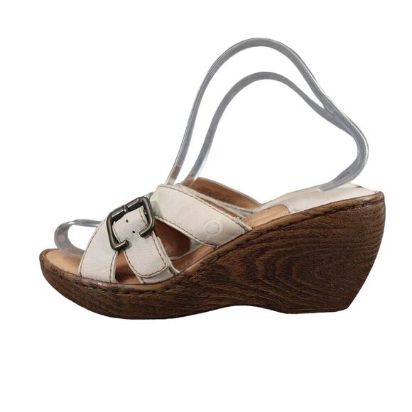 Born Shoes Women 8 Sandal Slide Wedge Leather Fashion Comfort Buckle Strap White - Picture 4 of 16